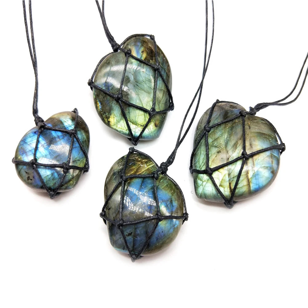 Pendente em macramé pedra labradorite - variantes diferentes