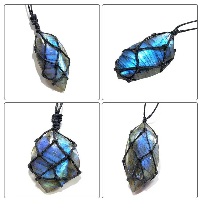 Pendente em macramé pedra labradorite - variantes diferentes